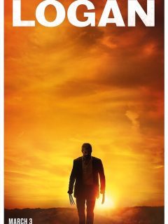 A movie review poster for Logan, featuring a man against a sunset backdrop.