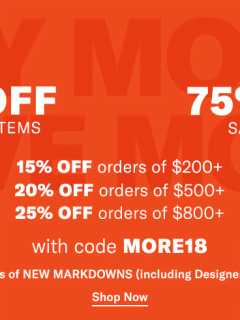 Shopbop and East Dane Promotion: A black and orange banner with the words save more.