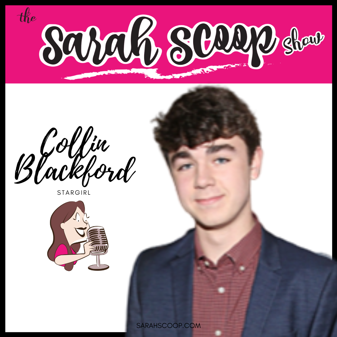 The Sarah Scoop Show logo featuring Collin Blackford with a microphone.