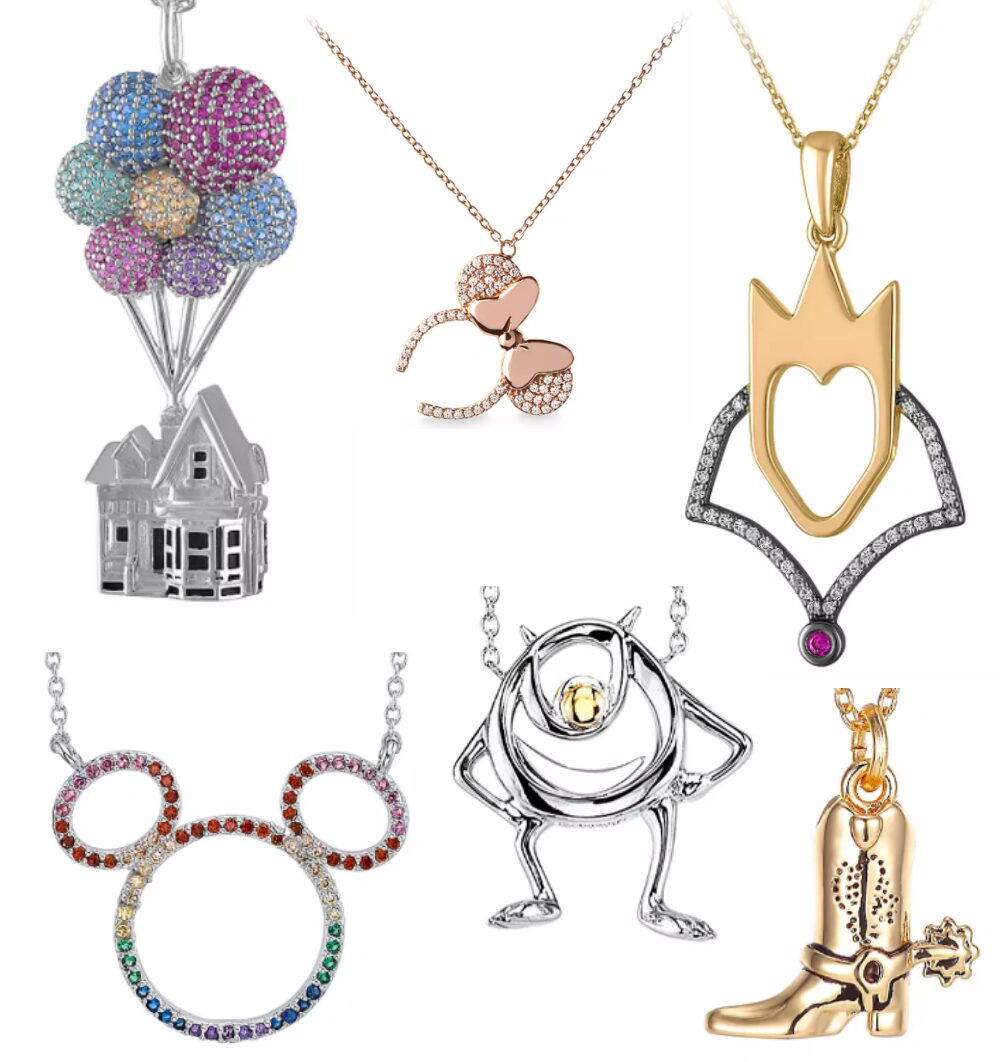 Disney themed necklaces showcased on a white background.