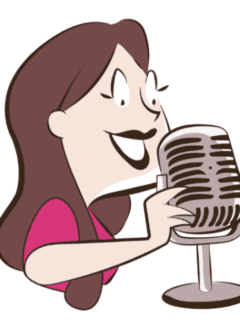 A cartoon woman performing on The Sarah Scoop Show.
