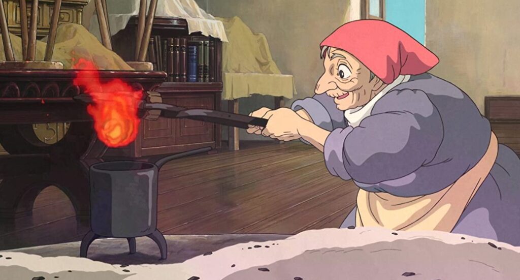 sophie and calcifer in howl's moving castle