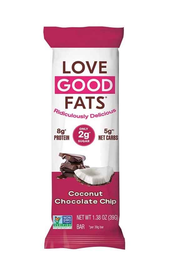 Love Good Fats Bars – Coconut Chocolate Chip – Keto-Friendly Protein Bar