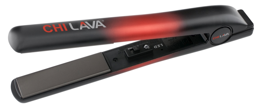 CHI Lava is a black flat iron with red accents and a compact and slim form. 
