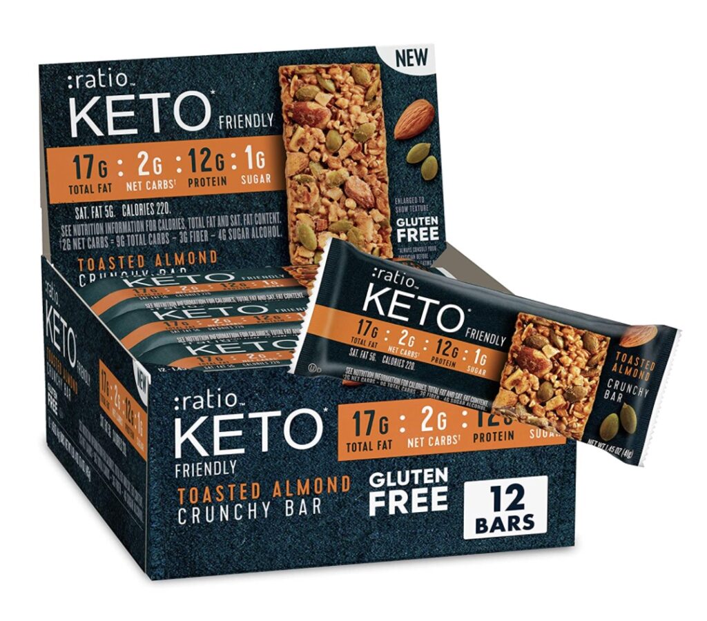 Ratio Toasted Almond Crunchy Bar: best keto snacks to buy on Amazon
