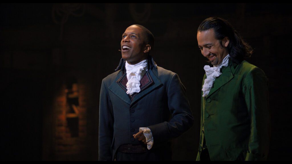 Lin-Manuel Miranda is Alexander Hamilton and Leslie Odom, Jr. is Aaron Burr in HAMILTON, the filmed version of the original Broadway production.