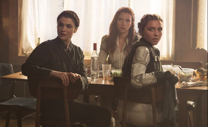 Rachel Weisz, Scarlett Johansson, and Florence Pugh in Black Widow (2021) 
