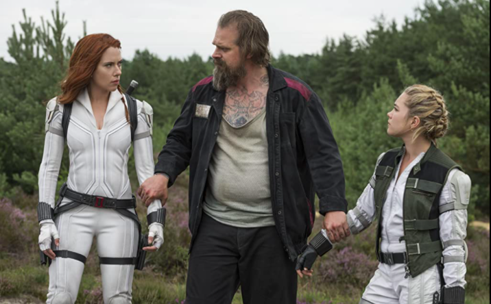 Scarlett Johansson, David Harbour, and Florence Pugh in Black Widow (2021) 
