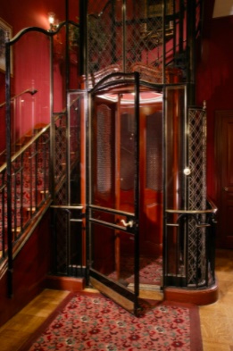 The glass lift, an exact reproduction of the Parisian original.
Source: Penn State