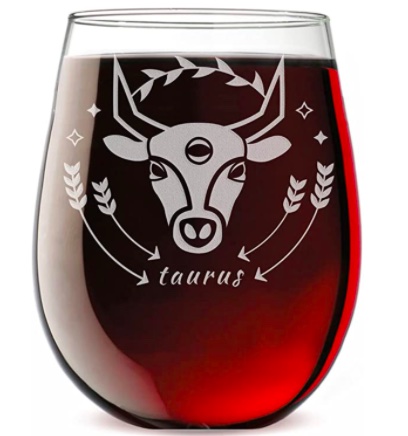 Taurus Etched Stemless Wine Glass