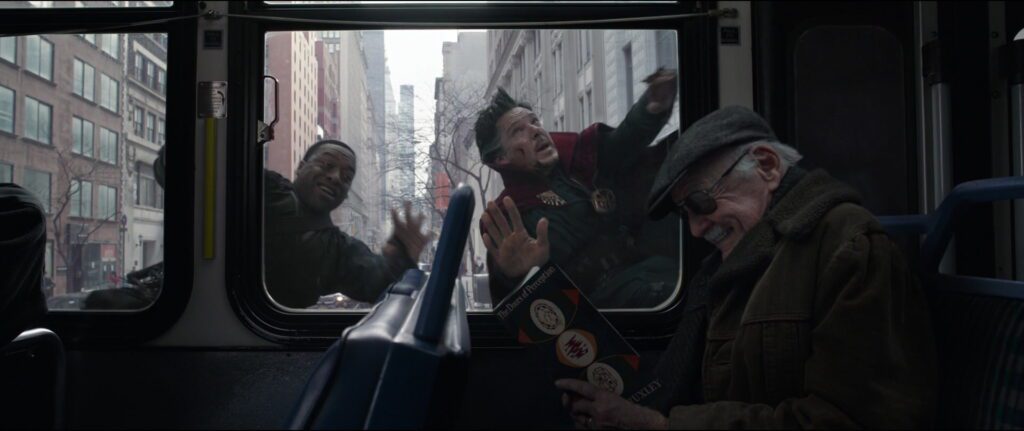L to R: Mordo(Chiwetel Ejiofor), Stan Lee, and Doctor Stephen Strange (Benedict Cumberbatch) in Doctor Strange (2016)