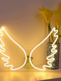 Neon light with angel wings.