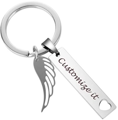 Personalized Rectangular Name Keychain Angel Wing