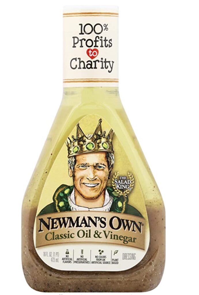 Pictured is Newman's Own Olive Oil and Vinegar Salad Dressing