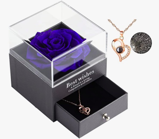 Preserved Real Rose Drawer with I Love You Necklace