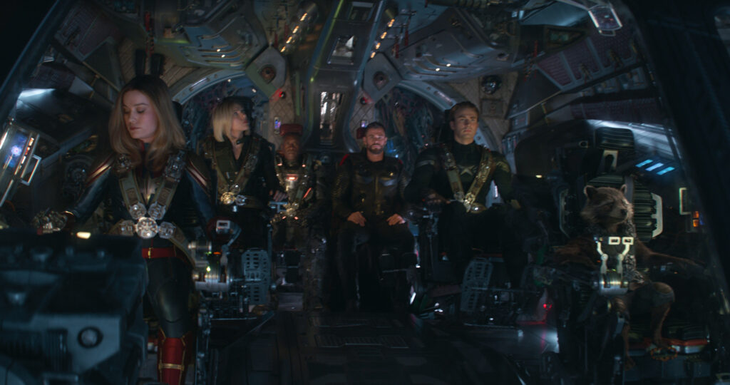 Don Cheadle, Bradley Cooper, Chris Evans, Scarlett Johansson, Brie Larson, and Chris Hemsworth in Avengers: Endgame (2019)