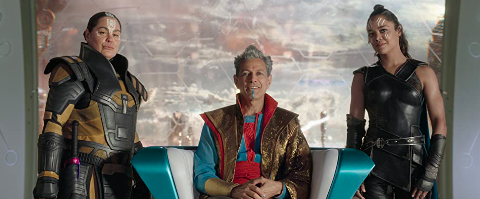 Jeff Goldblum, Rachel House, and Tessa Thompson in Thor: Ragnarok (2017)