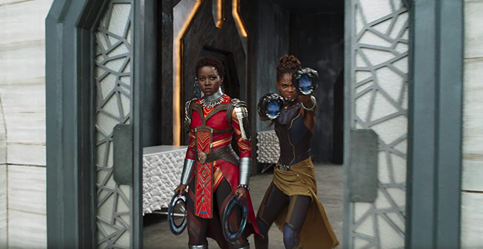 Lupita Nyong'o and Letitia Wright in Black Panther (2018)