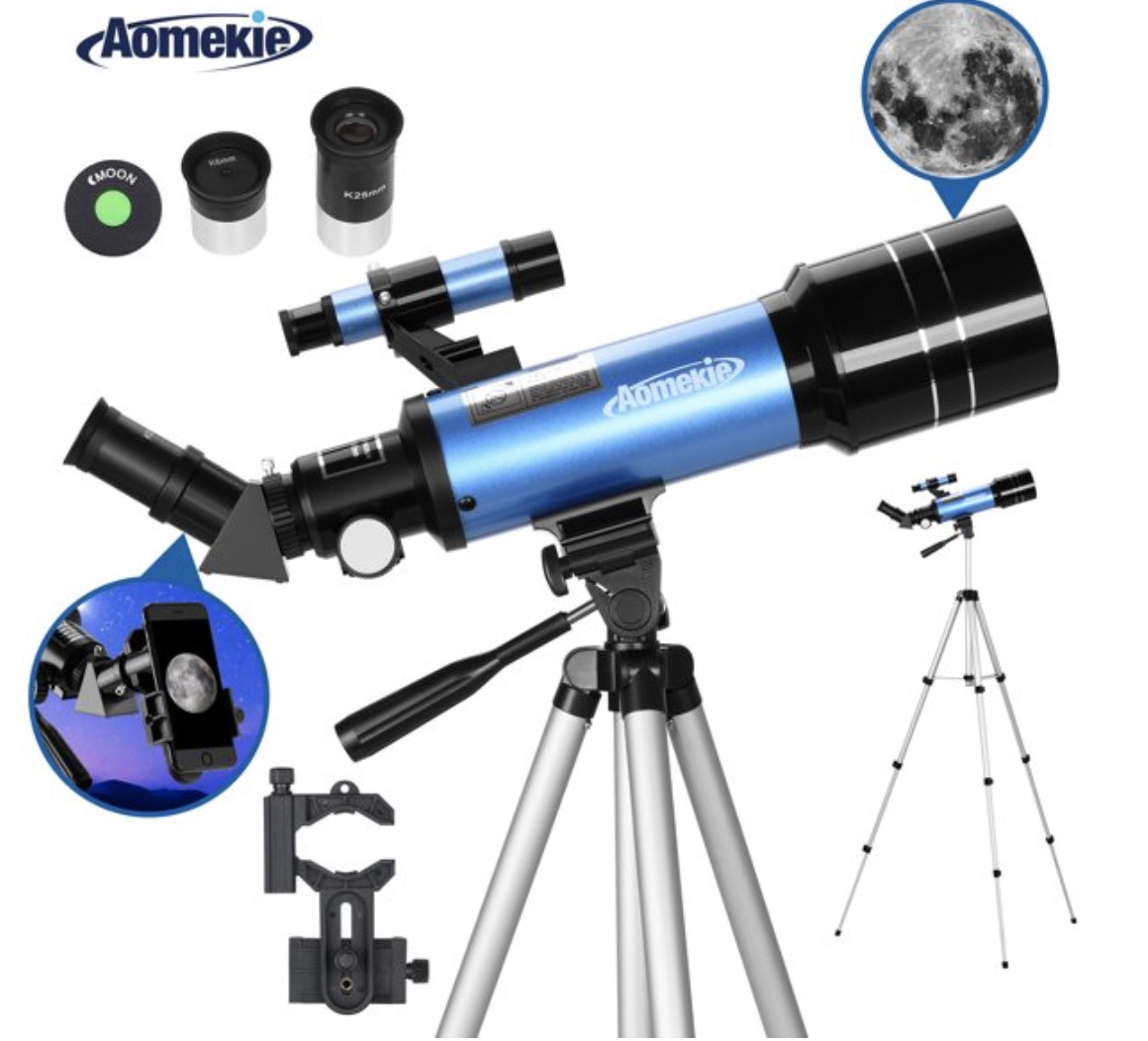 70mm Aperture With Retractable Tripod and Finder Two Eyepieces Black F30070 High Bracket Professional Stargazing Telescopes for Kids & Beginners Telescopes for Adults 