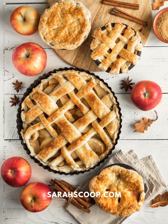Delicious apple pies with lattice toppings, perfect for Thanksgiving, displayed on a rustic wooden table.