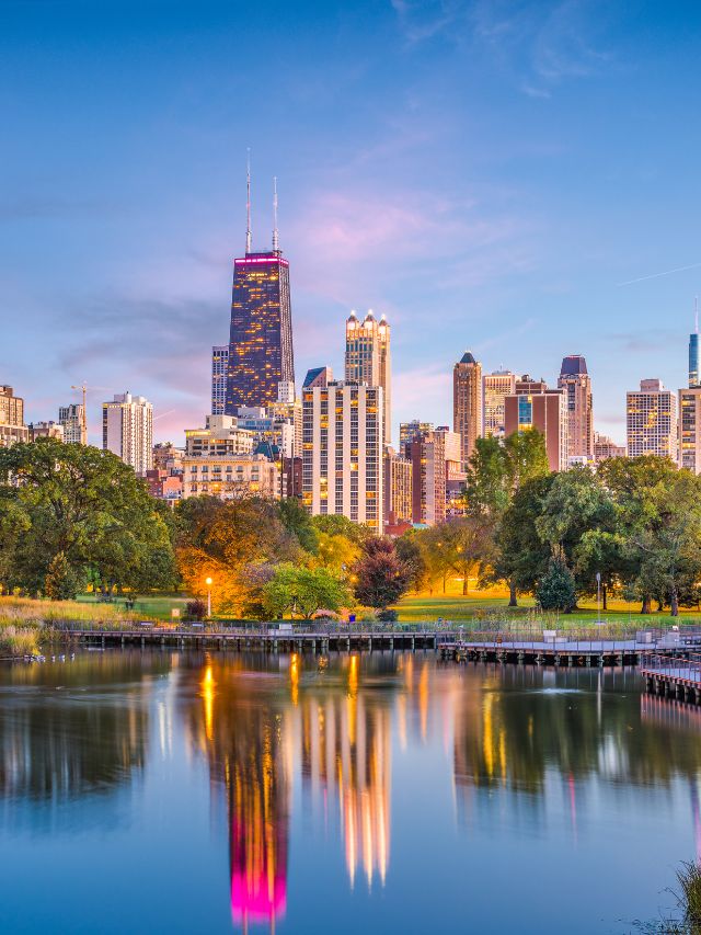 chicago skyline during autumn