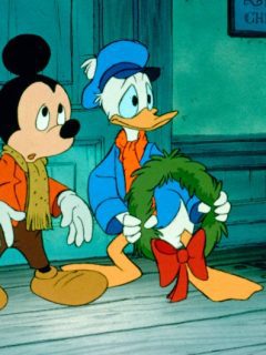 mickey and donald standing at door