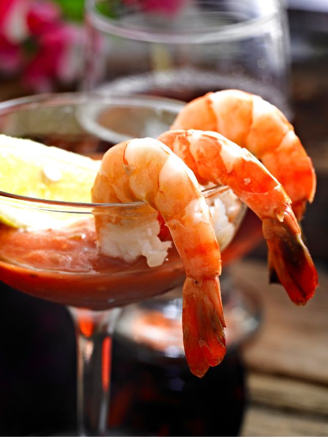 Shrimp Cocktail in a glass with Cocktail Sauce