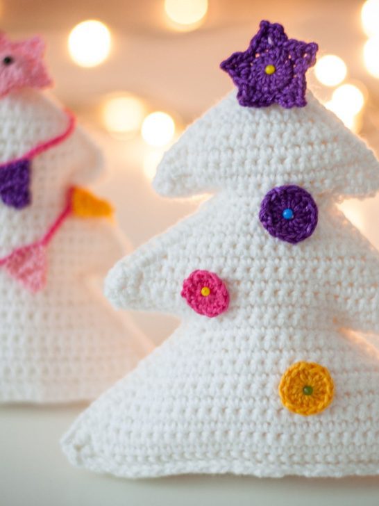 white stand up crochet trees