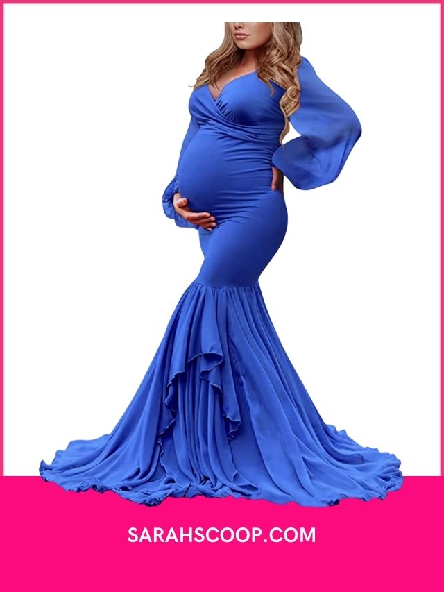 Saslax Long Chiffon Sleeve Tired Mermaid Maternity Dress