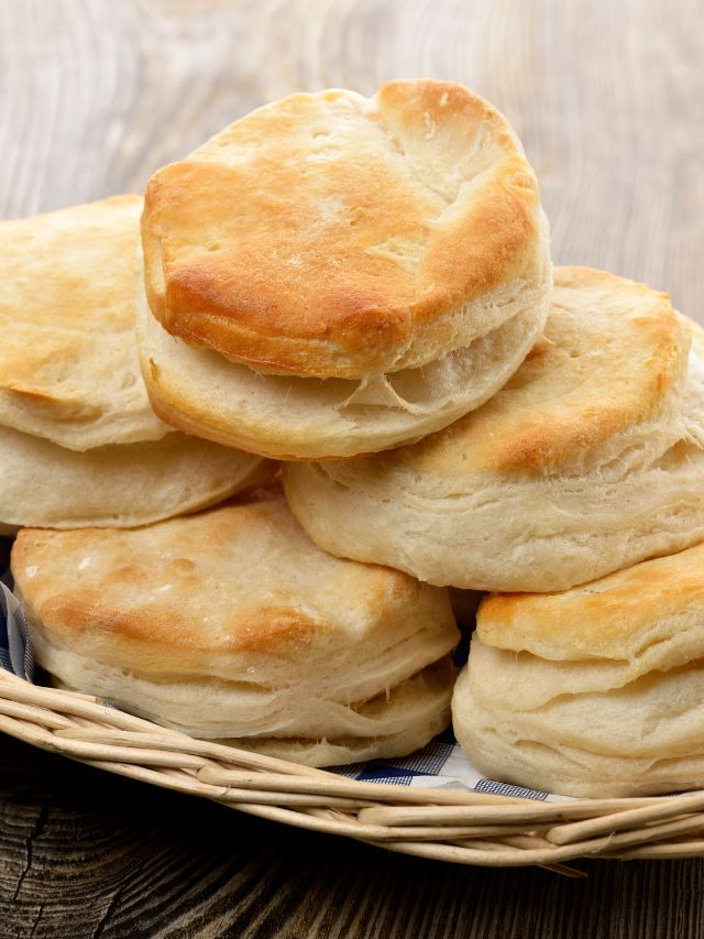 layered biscuits in basket