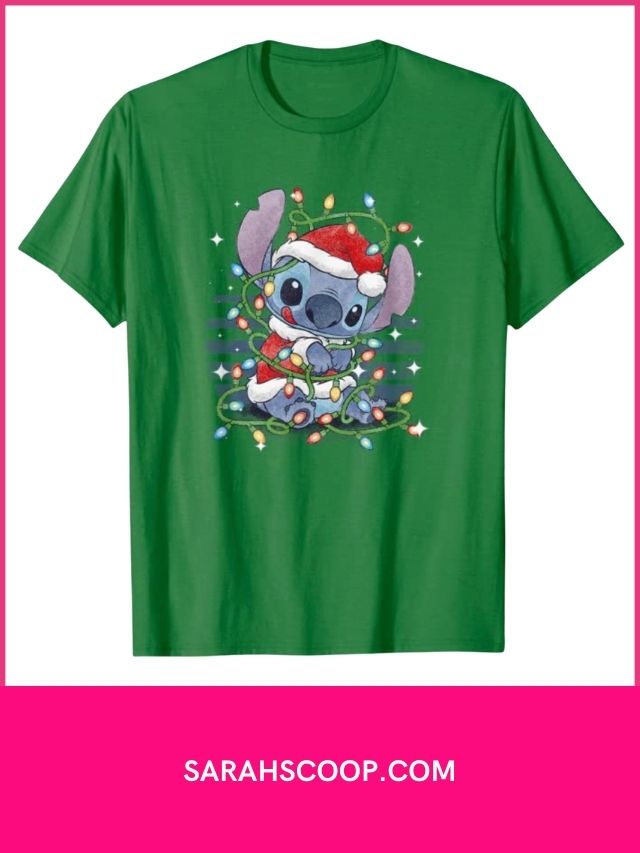Disney Christmas Lilo & Stitch Christmas Lights Portrait T-Shir