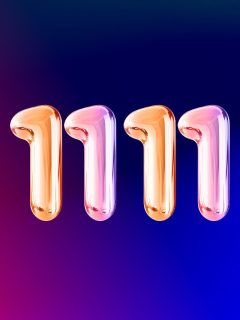 A group of balloons forming the number 11 on a blue and purple background, symbolizing manifestation.