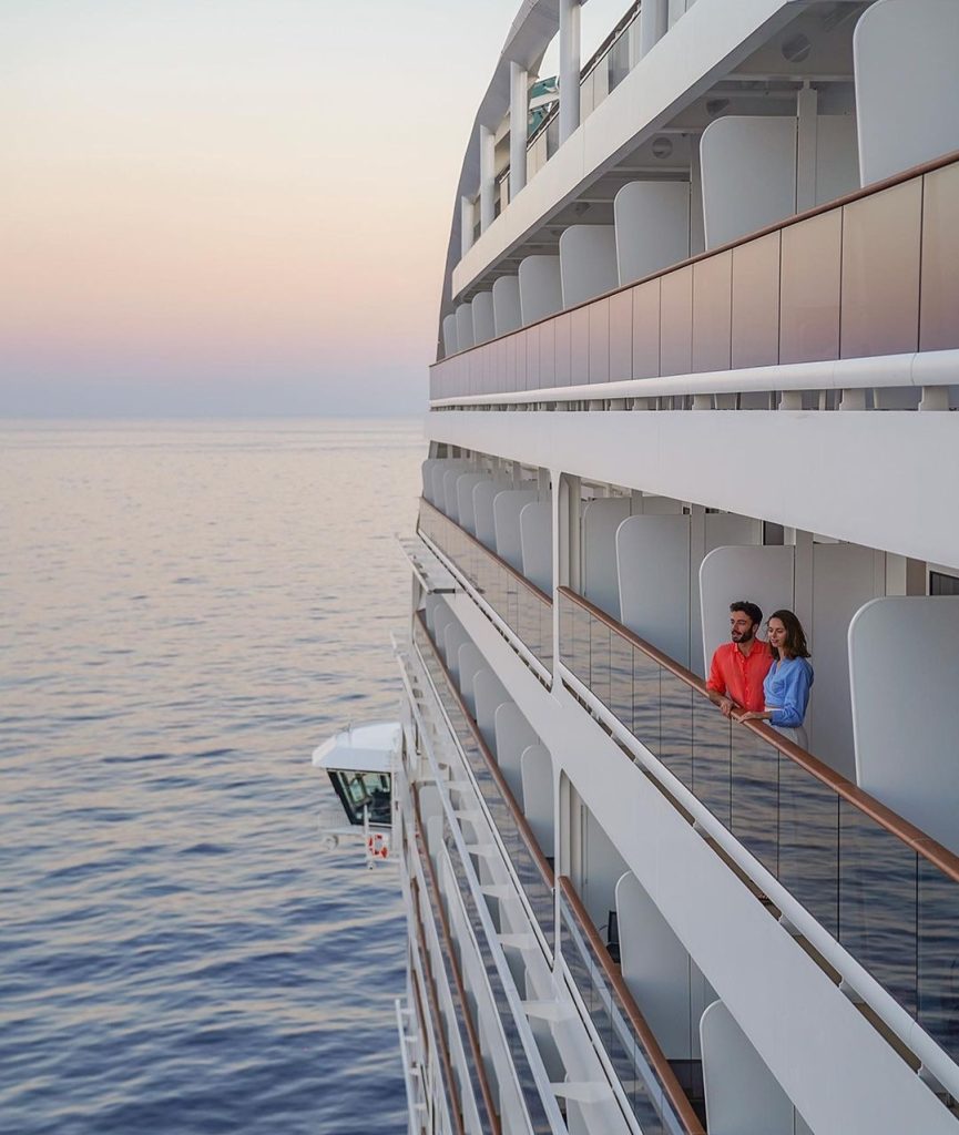MSC Cruise ship with couple looking out at the ocean