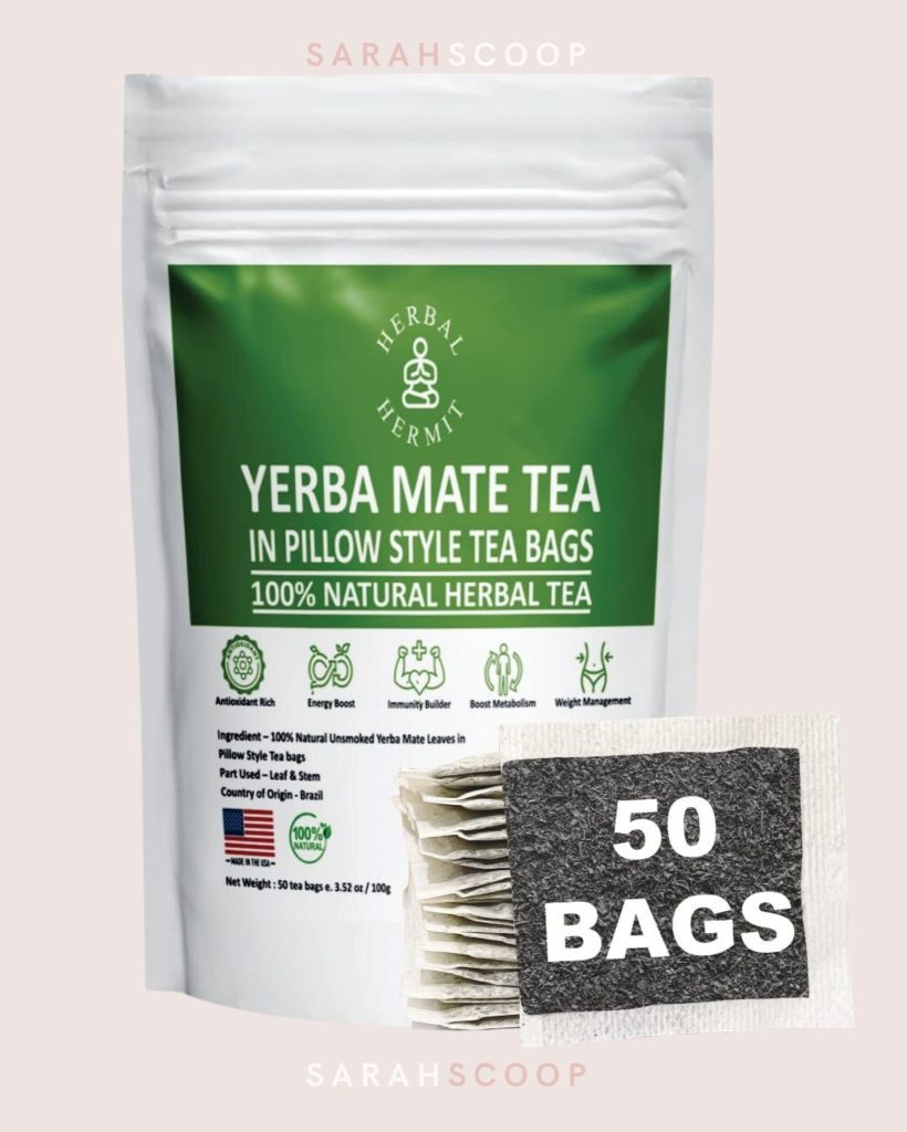 Yerba mate tea 100% natural herbal tea that comes with 50 pillow style tea bags