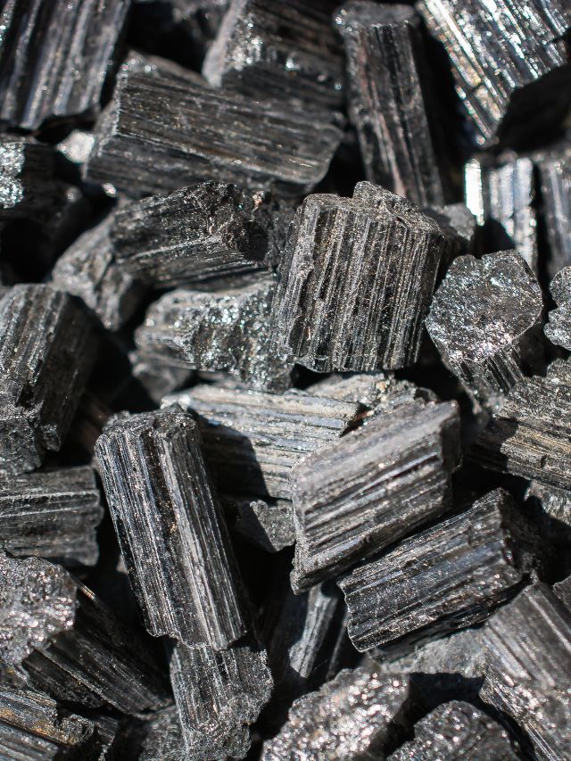black tourmaline crystals stacked together