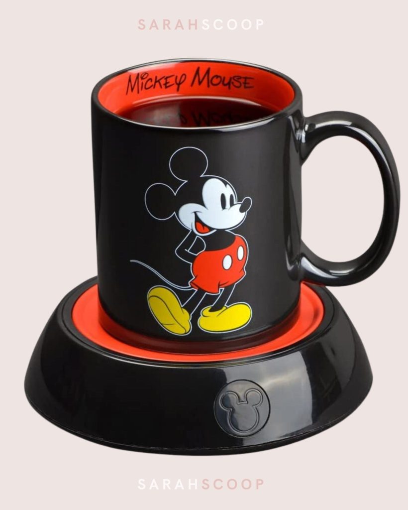 red and black Mickey Mouse mug warmer for coffee or tea