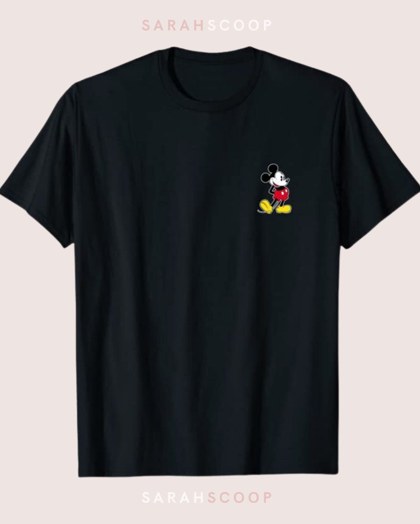 black mickey mouse t shirt with mickey in the top corner