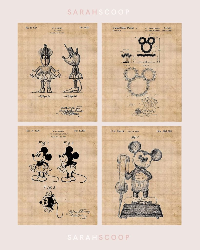 mickey and minnie mouse vintage patent prints