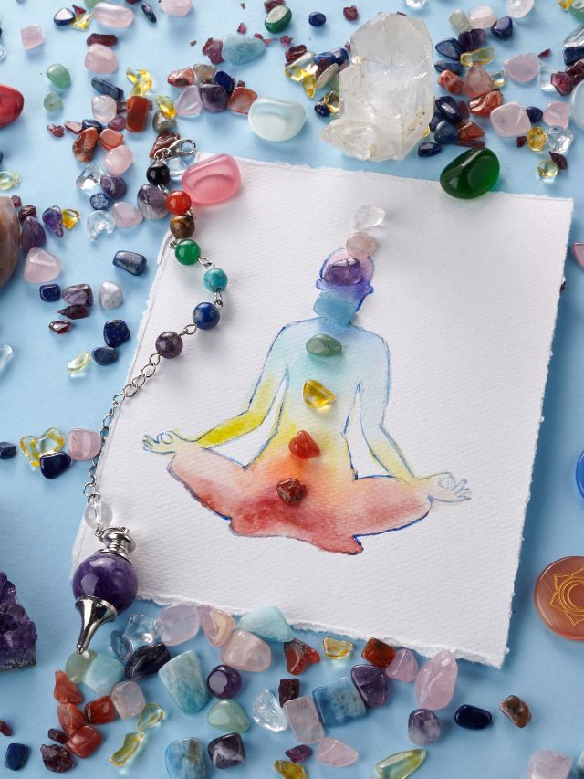 chakra drawing with crystals on it