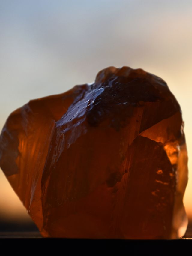 closeup of a crystal with the sunlight behind it