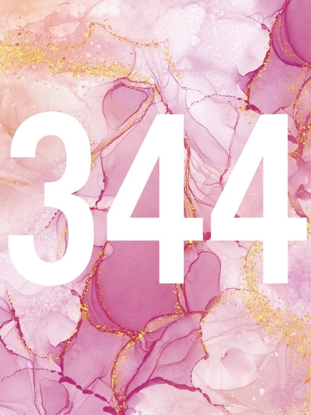 344 angel number meaning with pink white and orange water paint background