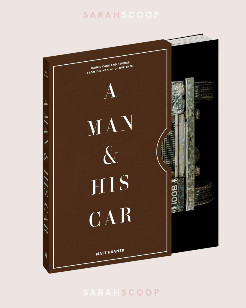 A Man & His Car coffee table book, brown cover with silver embossed type