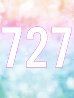 The 727 angel numerology on a pink and blue background.