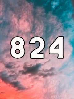 number 824 on pink and blue cloud background