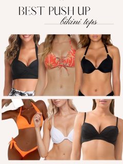 best push up bikini tops in black orange and white