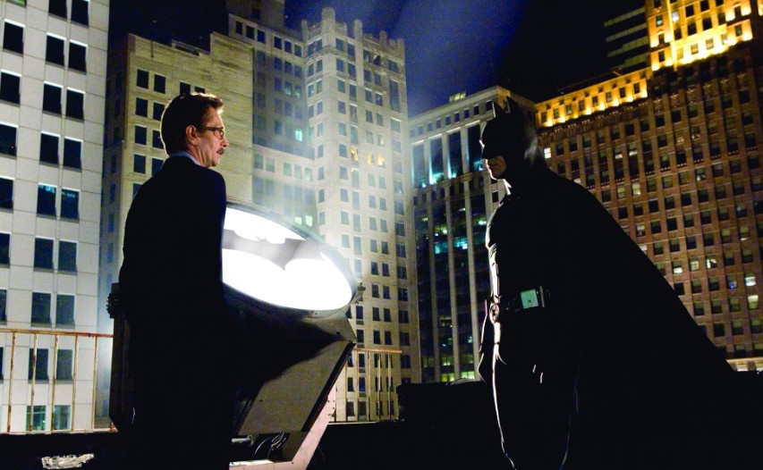 Gary Oldman and Christian Bale in Batman Begins (2005)