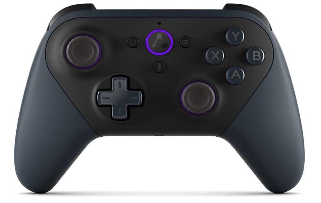 A nintendo switch controller with purple buttons.