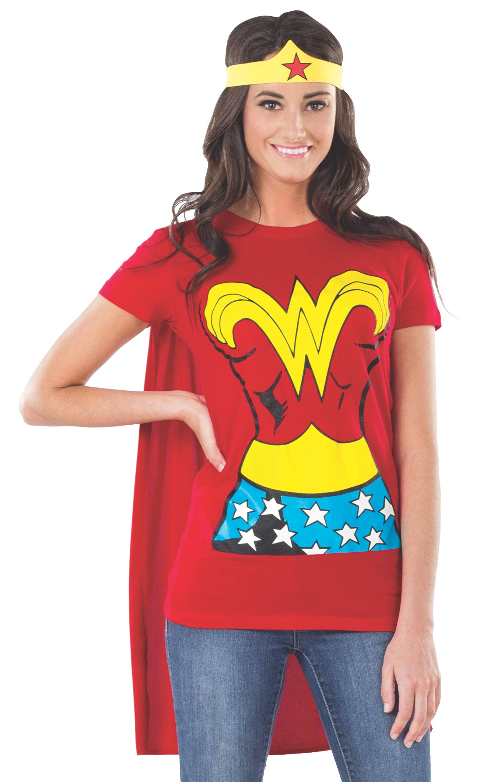Rubie's Women's DC Comics Wonder Woman T-Shirt with Cape and Headband X-Large
