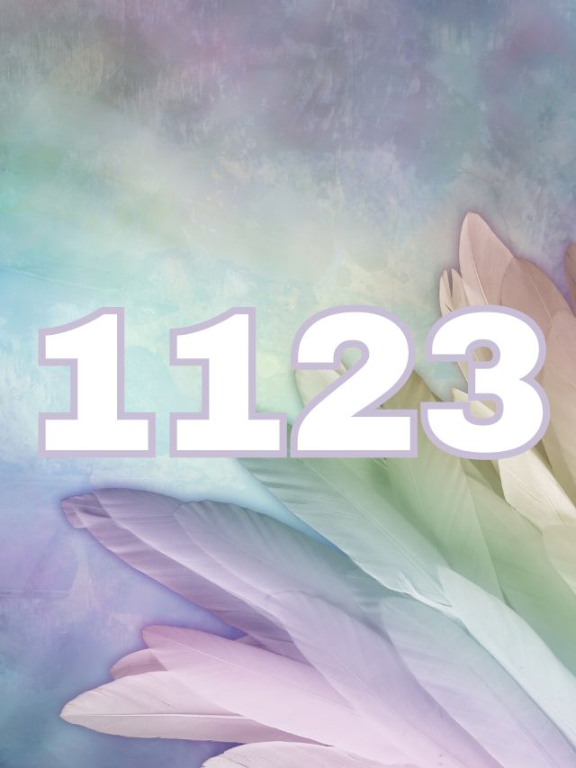 The colorful background with feathers showcases the angel number 1123 and its meaning.