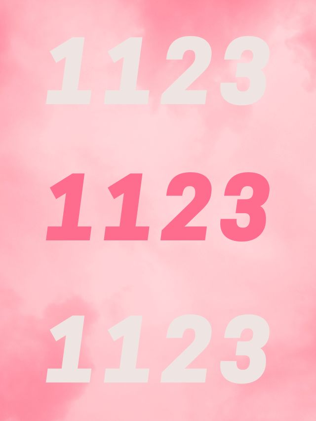 Pink and white numbers on a pink background with angel number 1123 meaning.